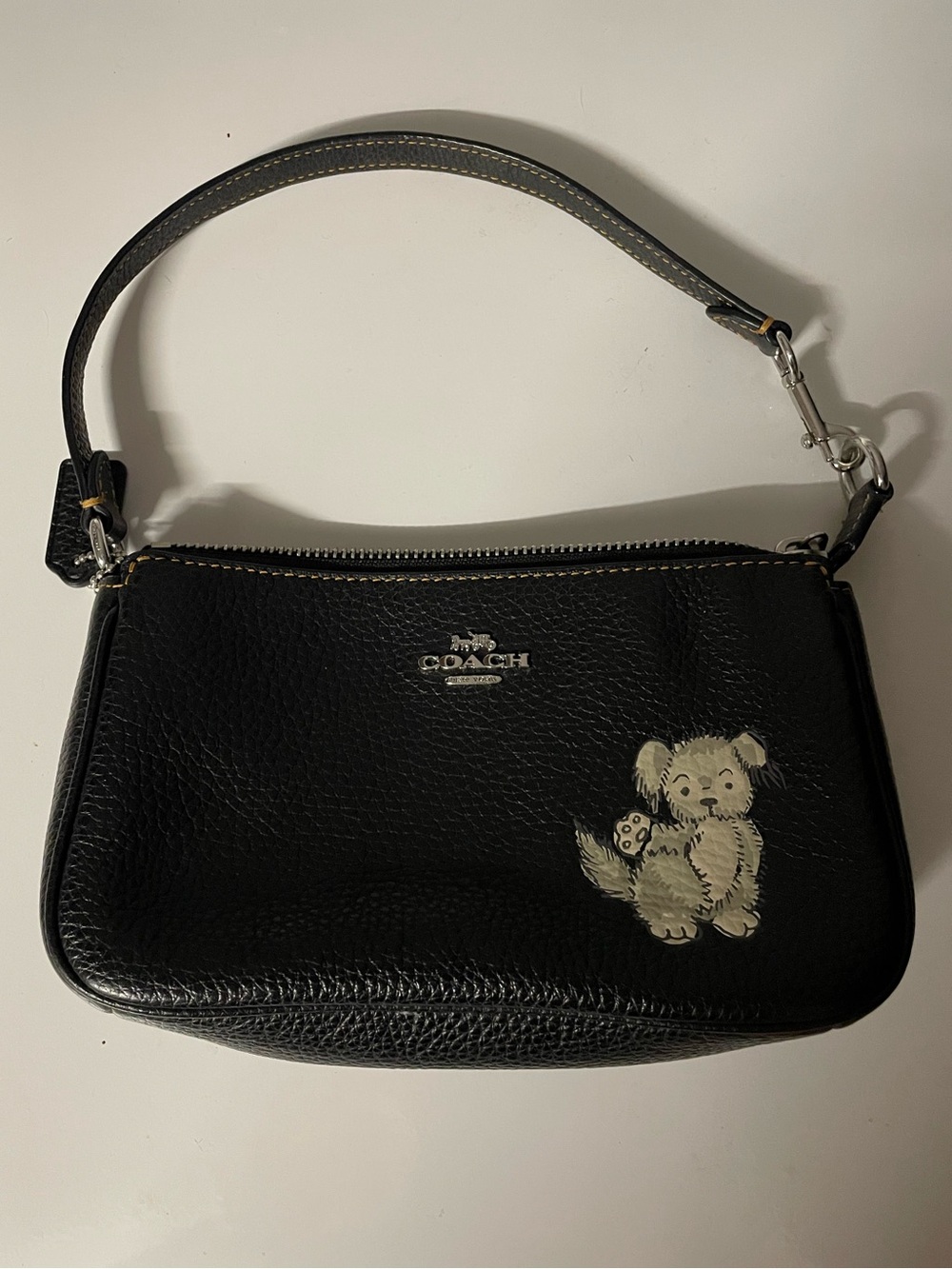 Coach Black Pebbled Leather Mini Bag with Dog Patch